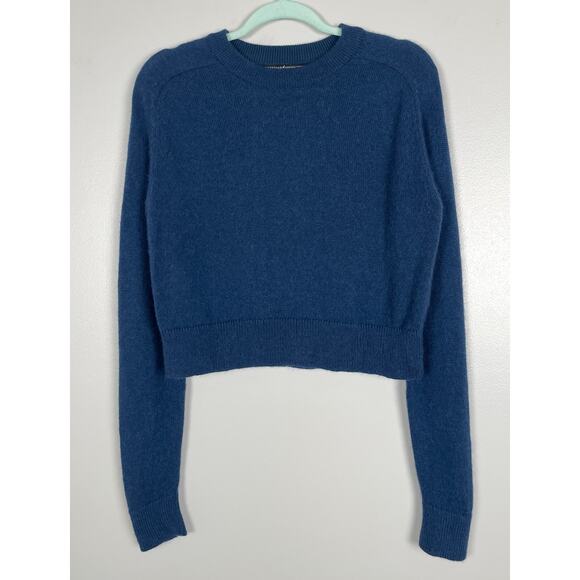 Peruvian Connection 100% Royal Alpaca Blue Sweater Small Long Sleeve Crop - Picture 2 of 9